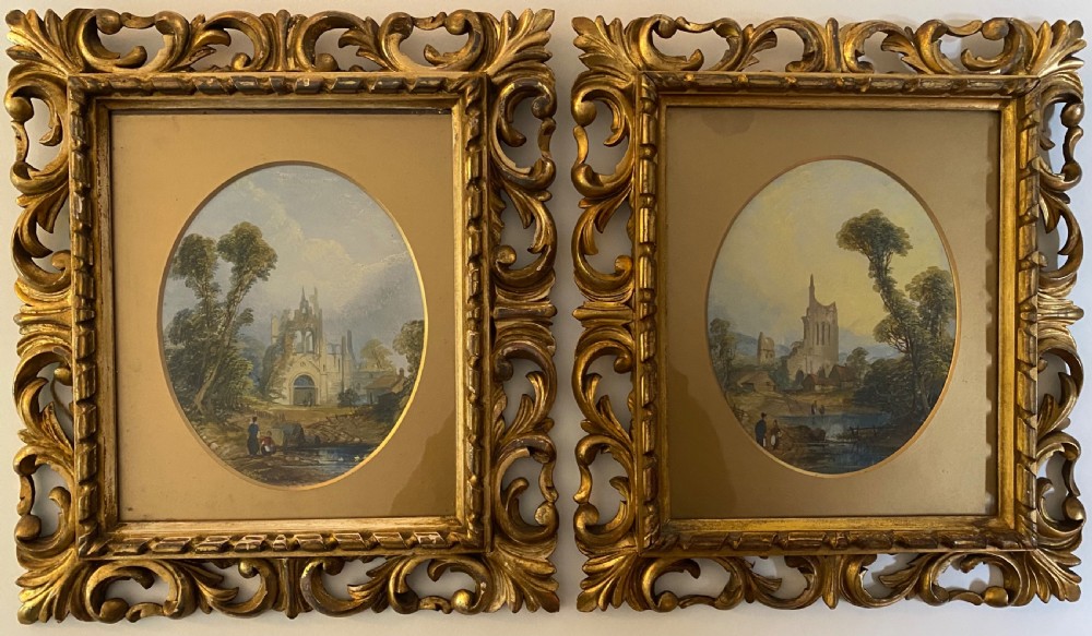 Pair of 19th Century Oils on Board in Florentine Frames  View II