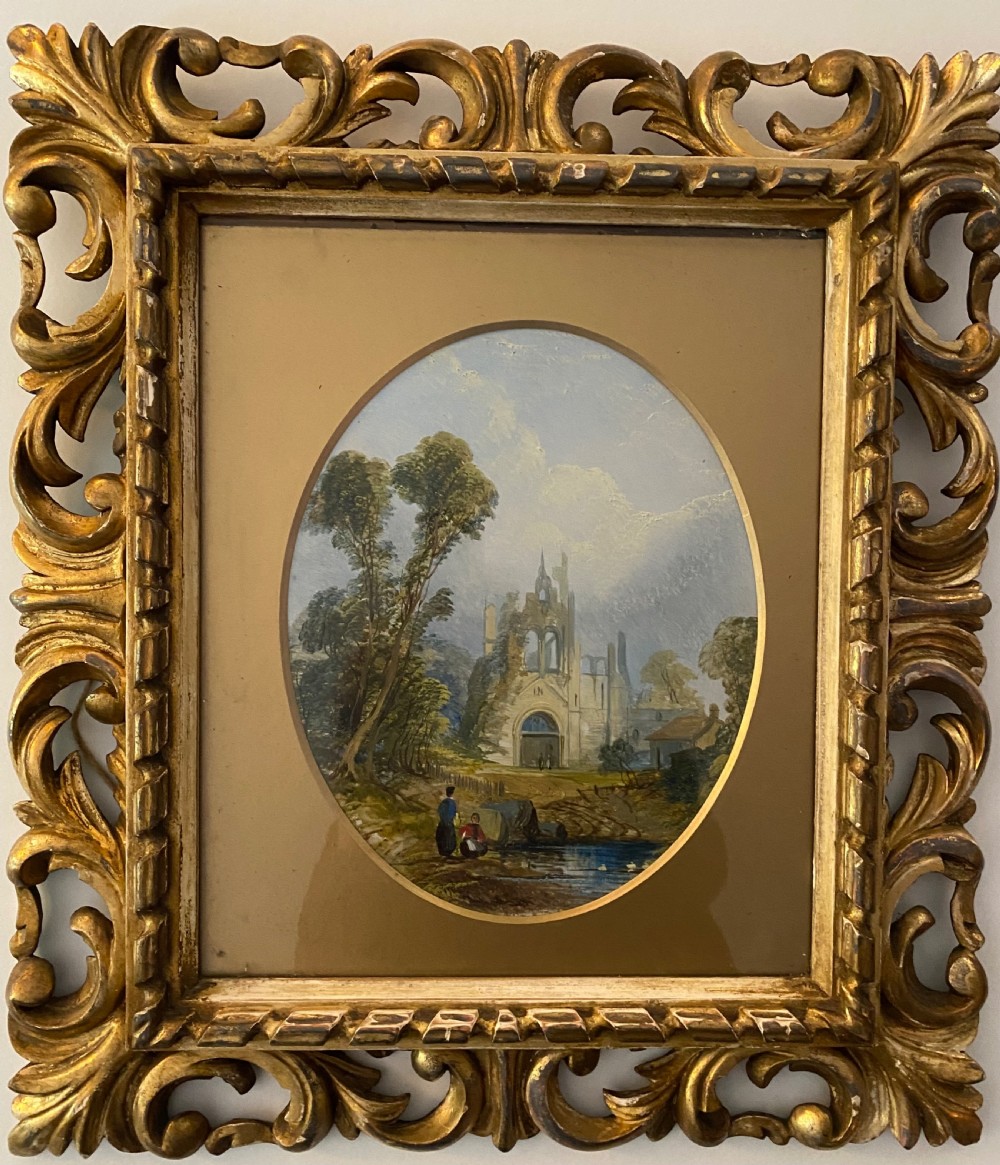 Pair of 19th Century Oils on Board in Florentine Frames  View III