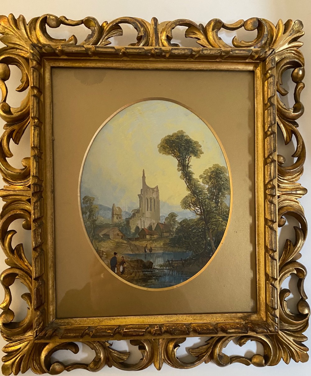 Pair of 19th Century Oils on Board in Florentine Frames  View V