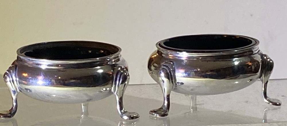 Pair of George II Silver Salts with Glass Liners. London 1748 View II