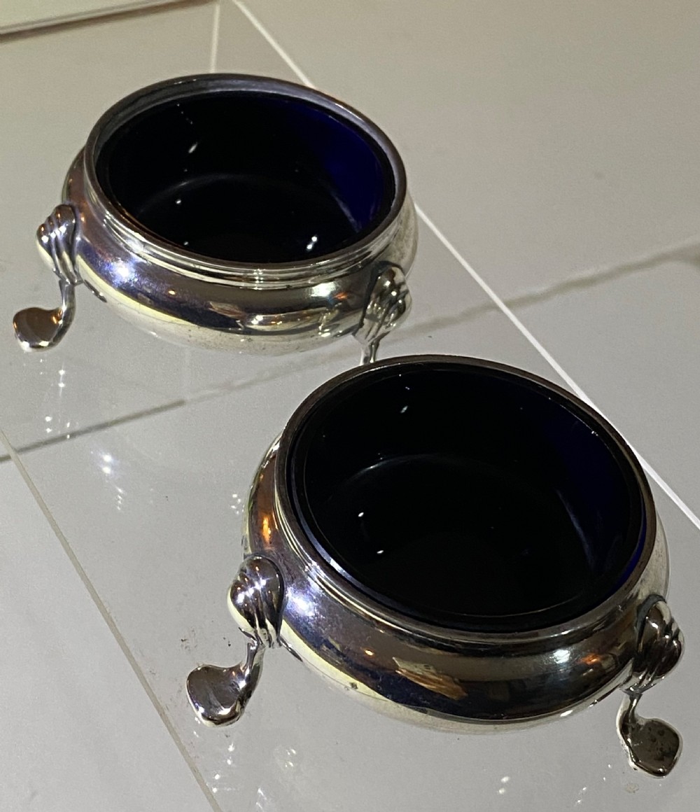Pair of George II Silver Salts with Glass Liners. London 1748 View IV