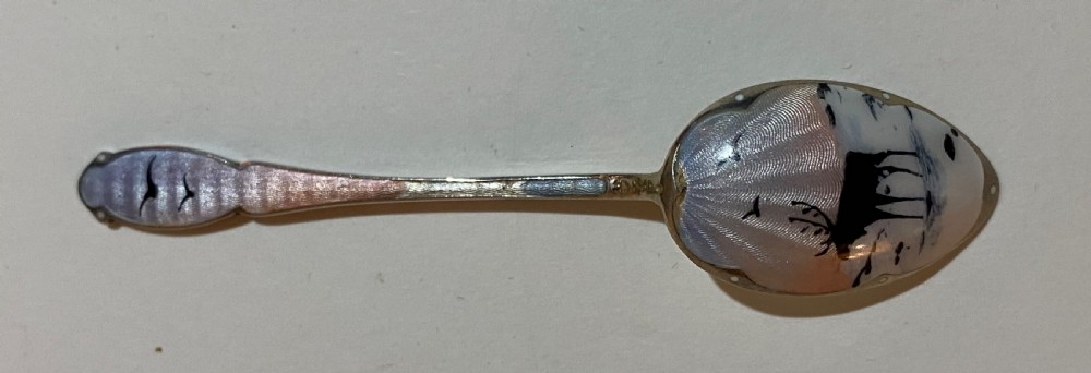 Cased Set of Norwegian Silver and Enamel Coffee Spoons, decorated with Reindeer.  View II