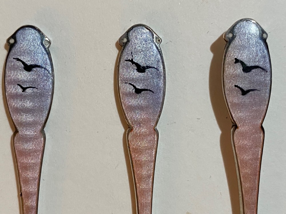 Cased Set of Norwegian Silver and Enamel Coffee Spoons, decorated with Reindeer.  View XIV