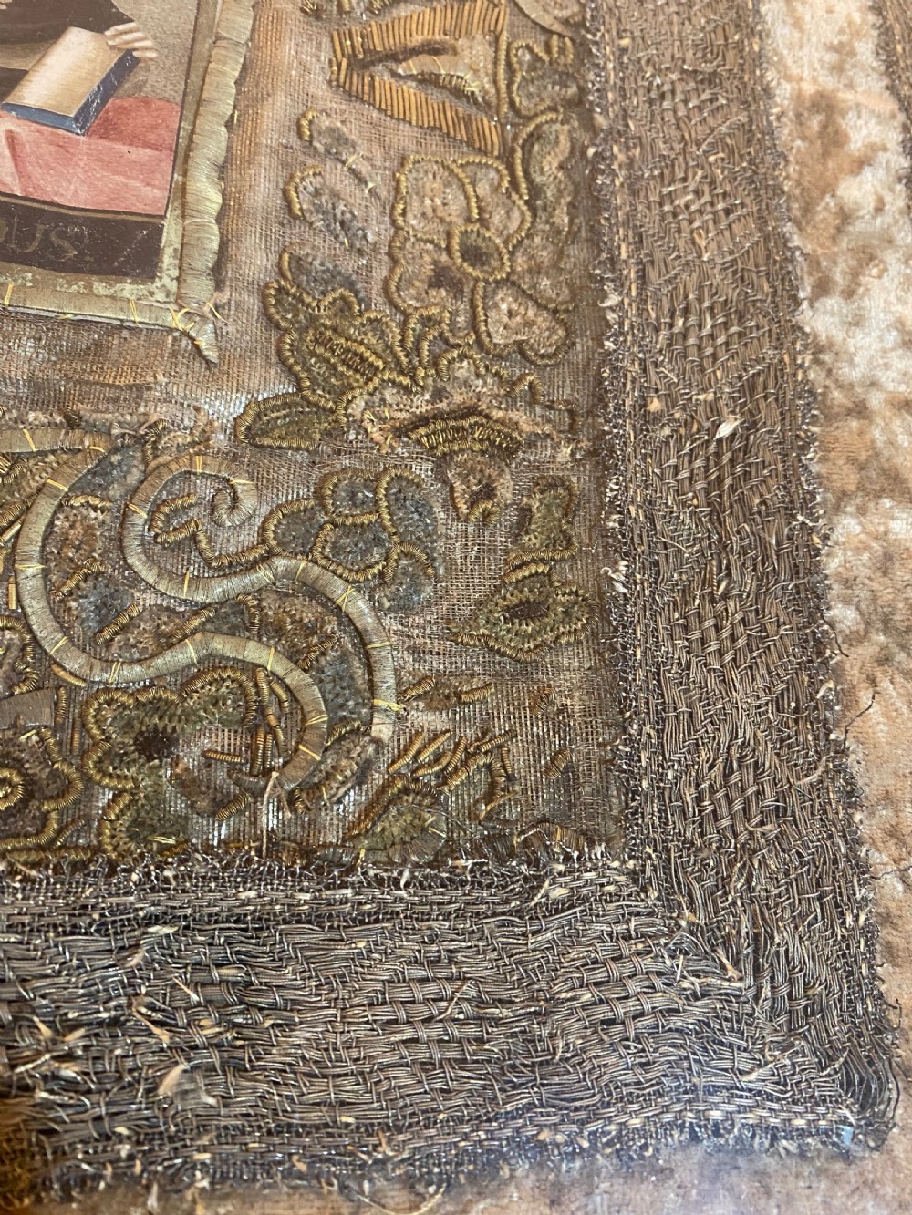 18th Century Stumpwork Art. Religious Artefact depicting Saint Raymond Nonnatus. View III