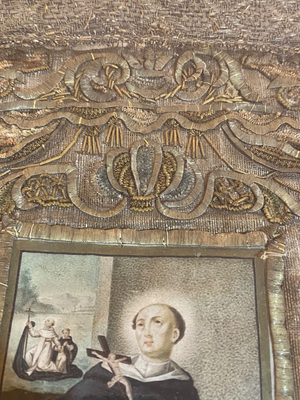 18th Century Stumpwork Art. Religious Artefact depicting Saint Raymond Nonnatus. View V