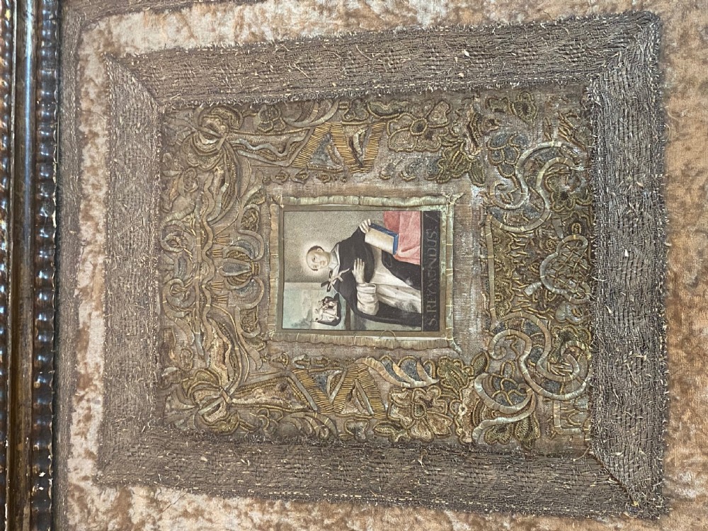 18th Century Stumpwork Art. Religious Artefact depicting Saint Raymond Nonnatus. View VIII