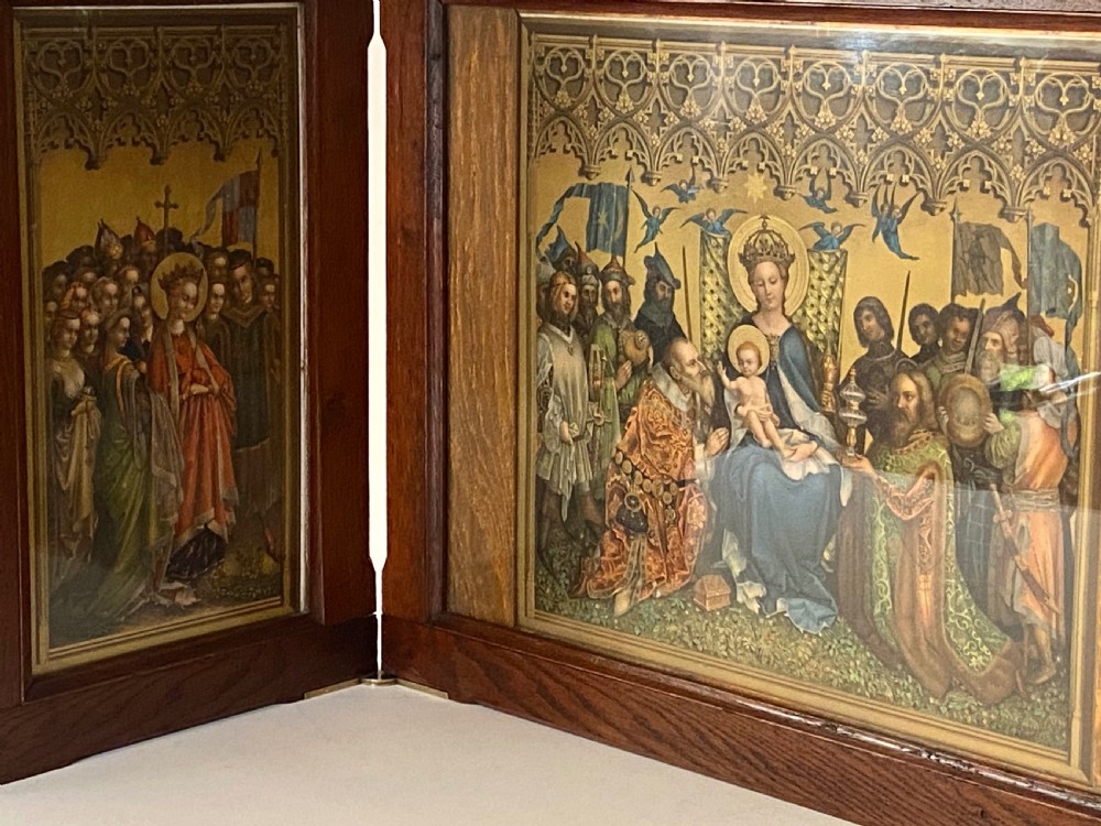 Religious Tryptic in Oak Frame View IV