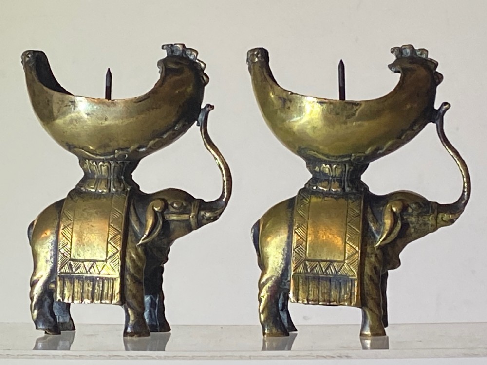 Pair of 19th Century Bronze Elephant Candle Holders