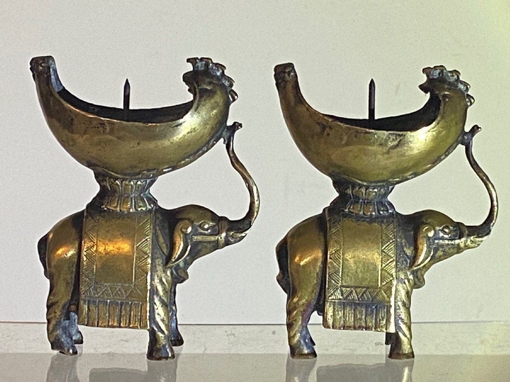 Pair of 19th Century Bronze Elephant Candle Holders View II