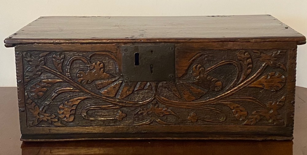 17th Century Carved Oak Bible Box