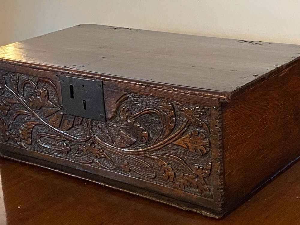 17th Century Carved Oak Bible Box View III