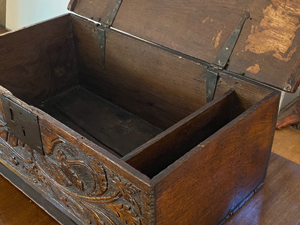 17th Century Carved Oak Bible Box View IV
