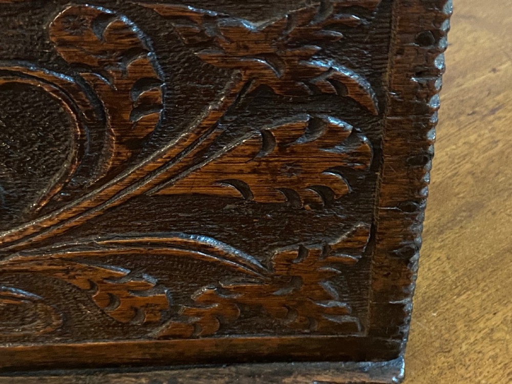 17th Century Carved Oak Bible Box View IX