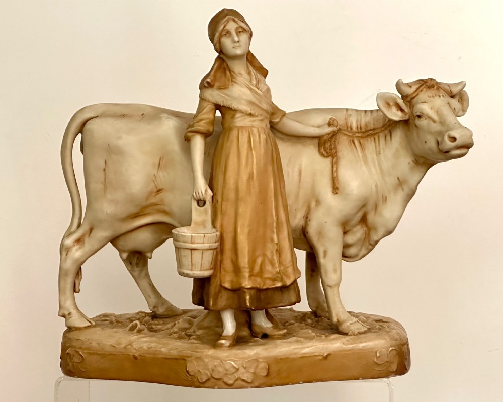Royal Dux Cow with the Milkmaid