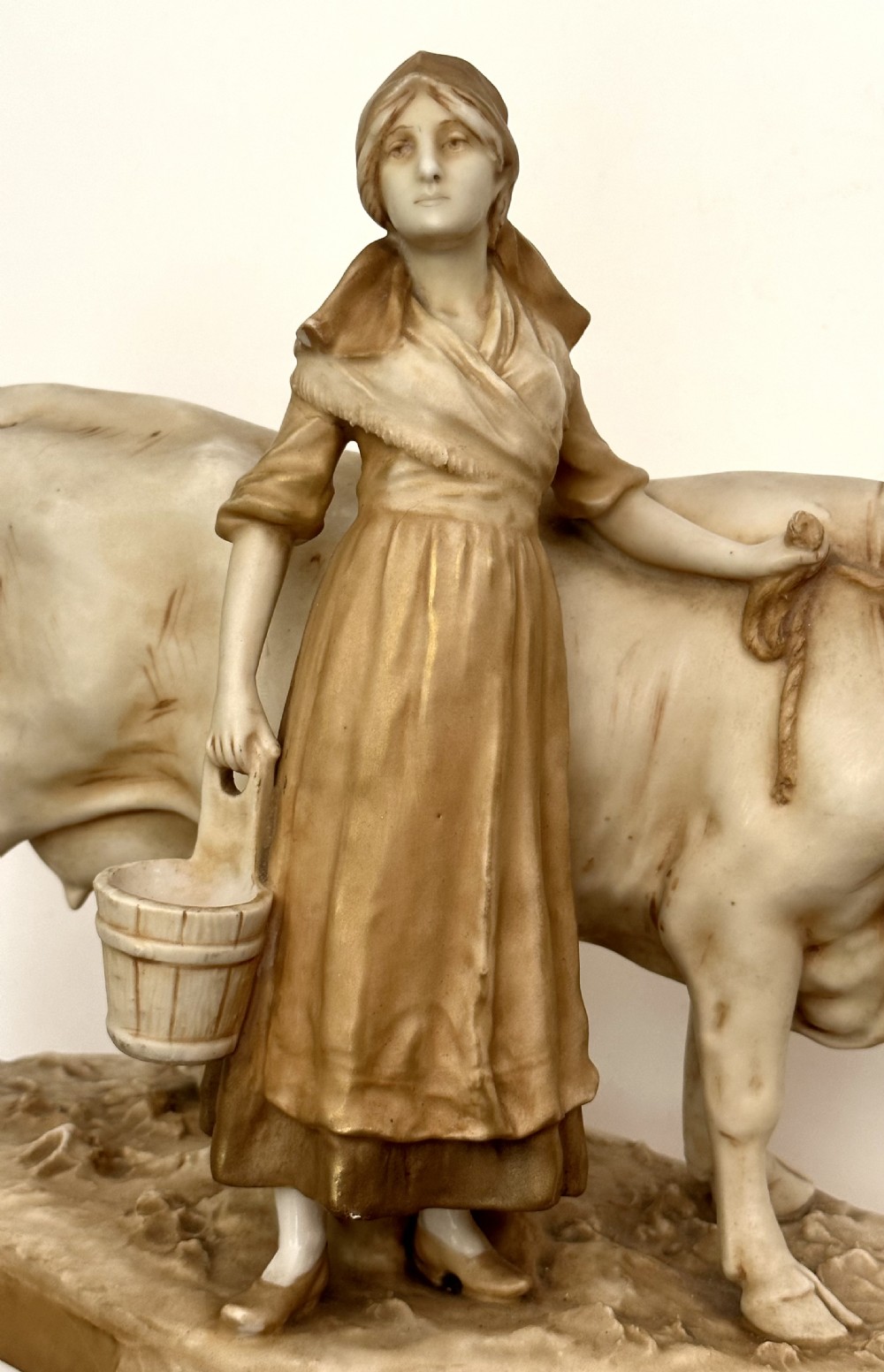 Royal Dux Cow with the Milkmaid View III