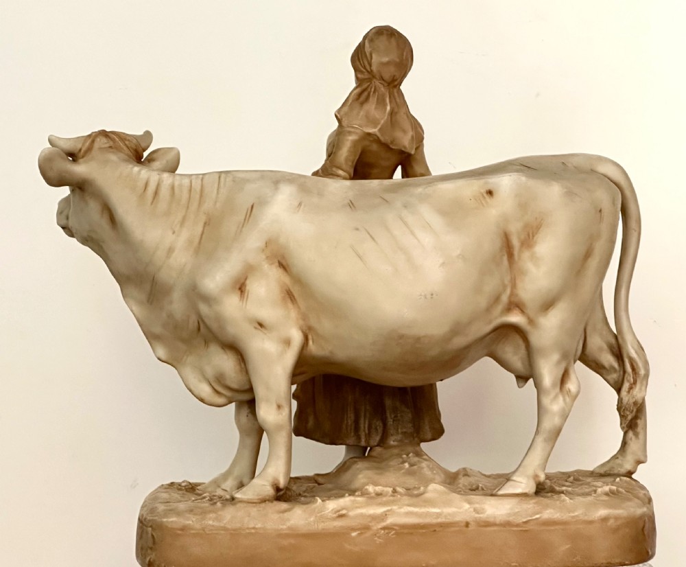 Royal Dux Cow with the Milkmaid View VII