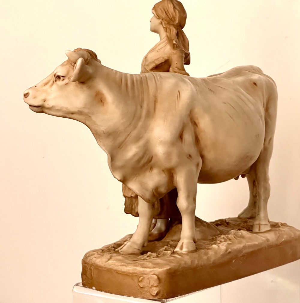 Royal Dux Cow with the Milkmaid View IX