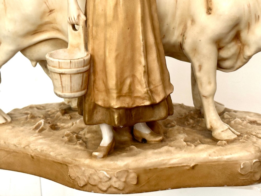 Royal Dux Cow with the Milkmaid View X