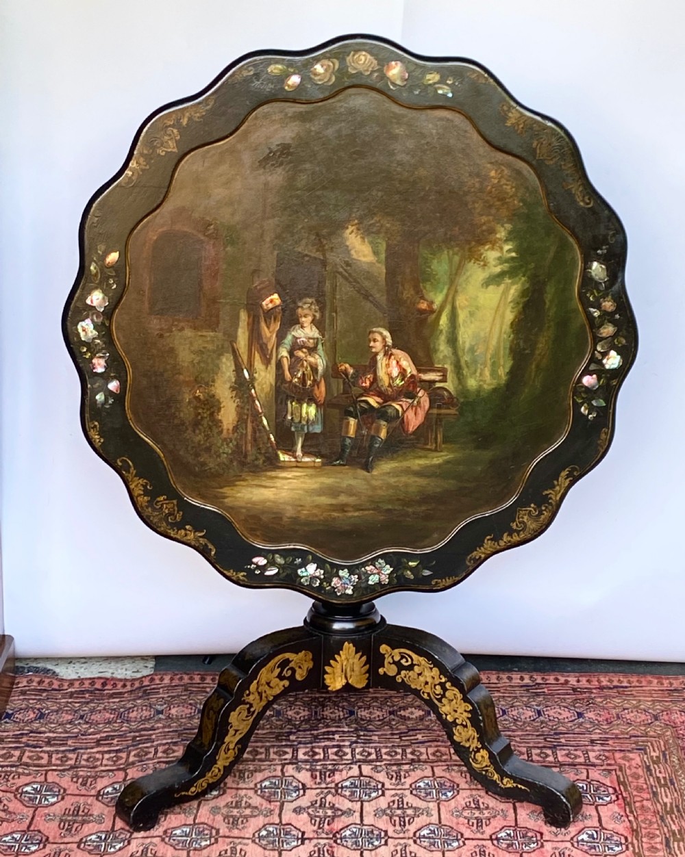 Polychrome Painted Tripod Tilt-Top Table 