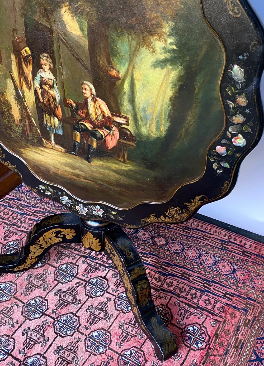 Polychrome Painted Tripod Tilt-Top Table  View V