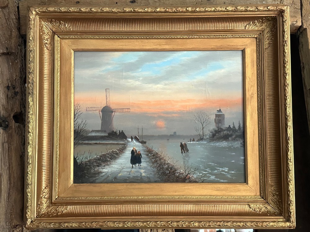 Dutch Winter Scene Oil on Canvas View II