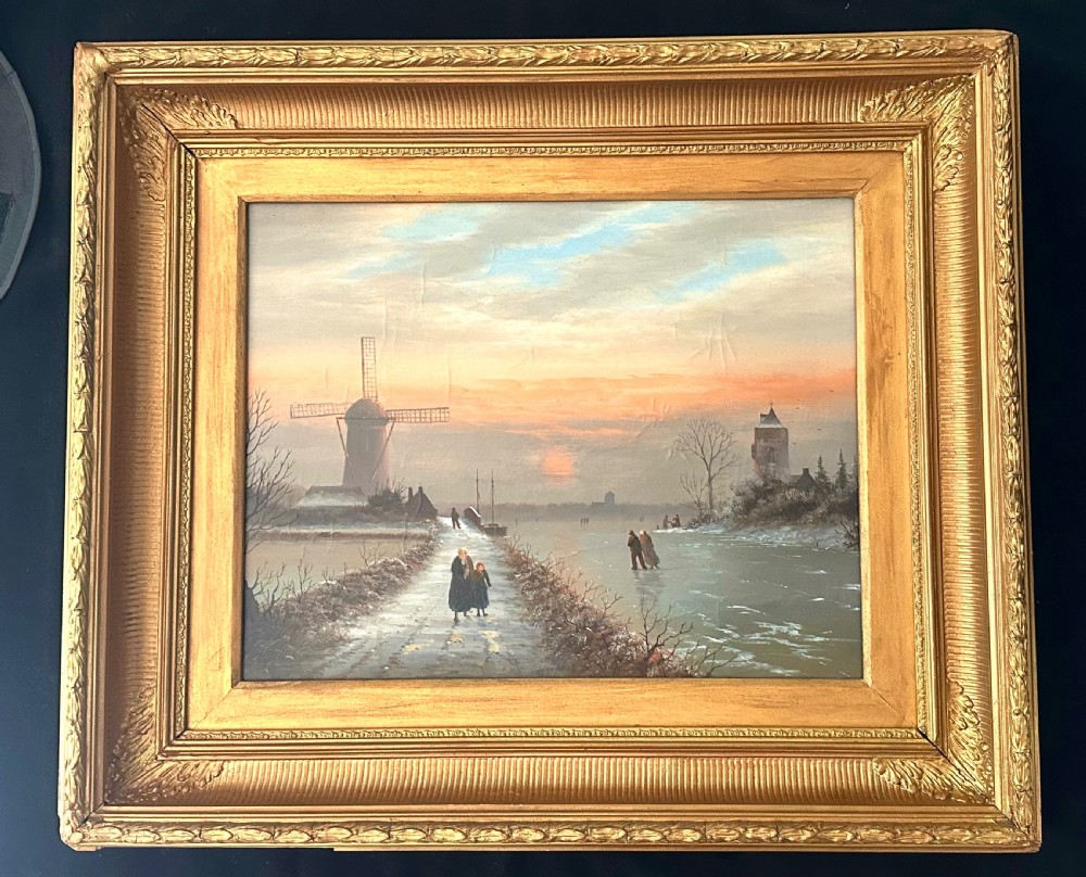 Dutch Winter Scene Oil on Canvas View III