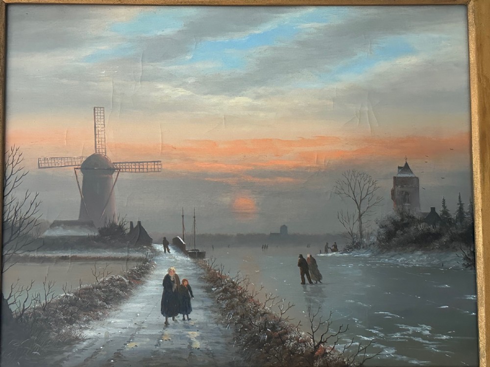 Dutch Winter Scene Oil on Canvas View IV