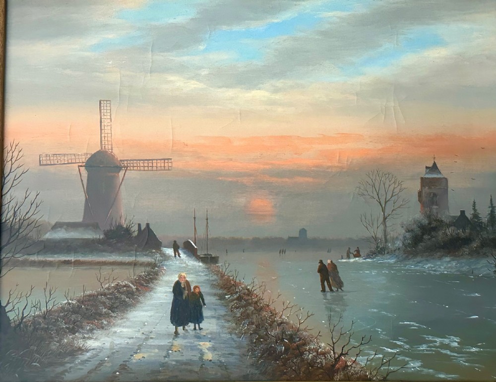 Dutch Winter Scene Oil on Canvas View V