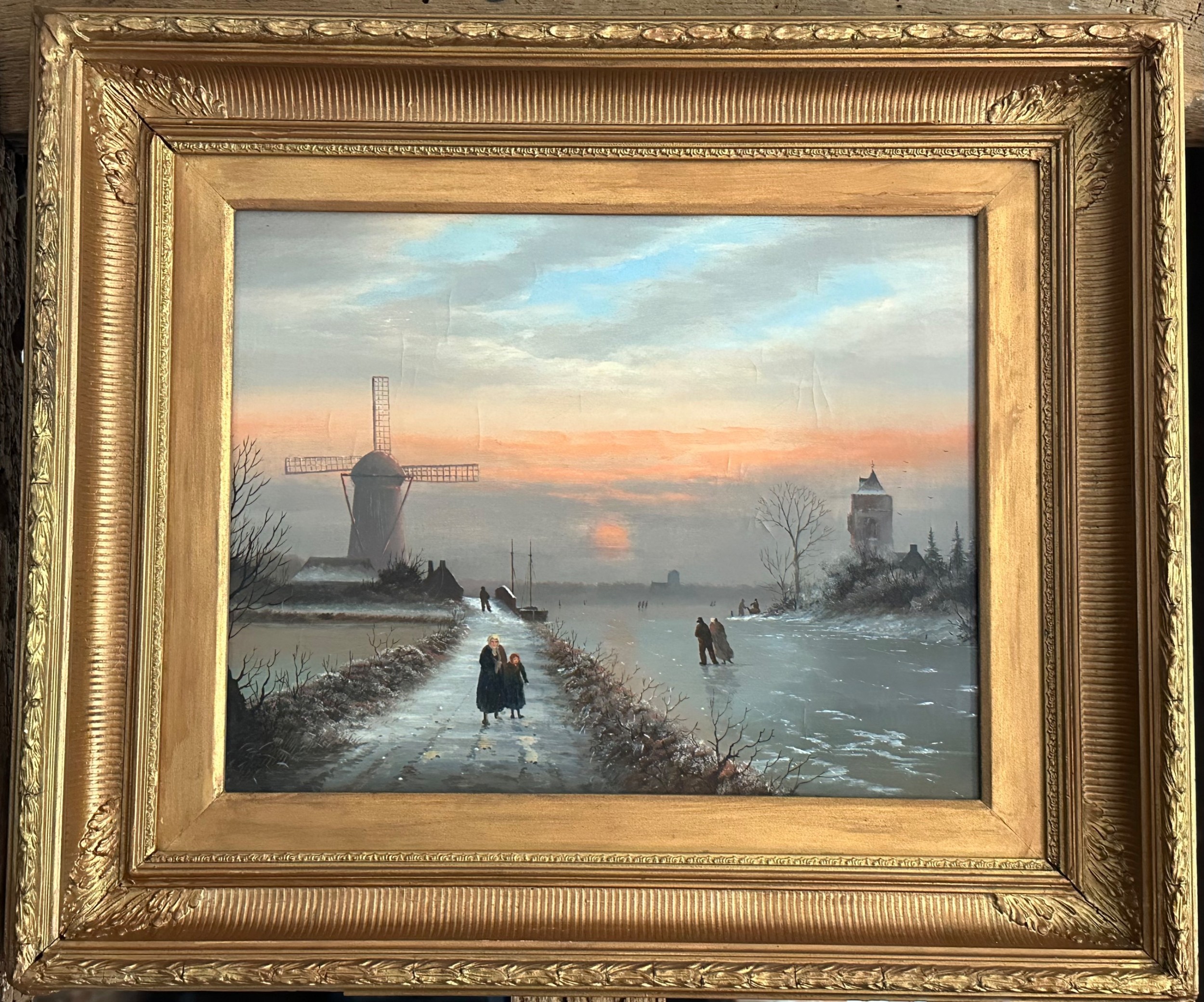 Dutch Winter Scene Oil on Canvas