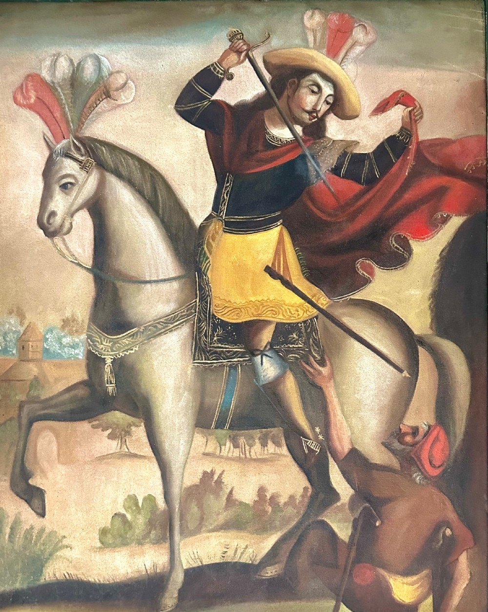 19th Century Cuzco School Oil on Canvas of Saint Martin of Tours View II