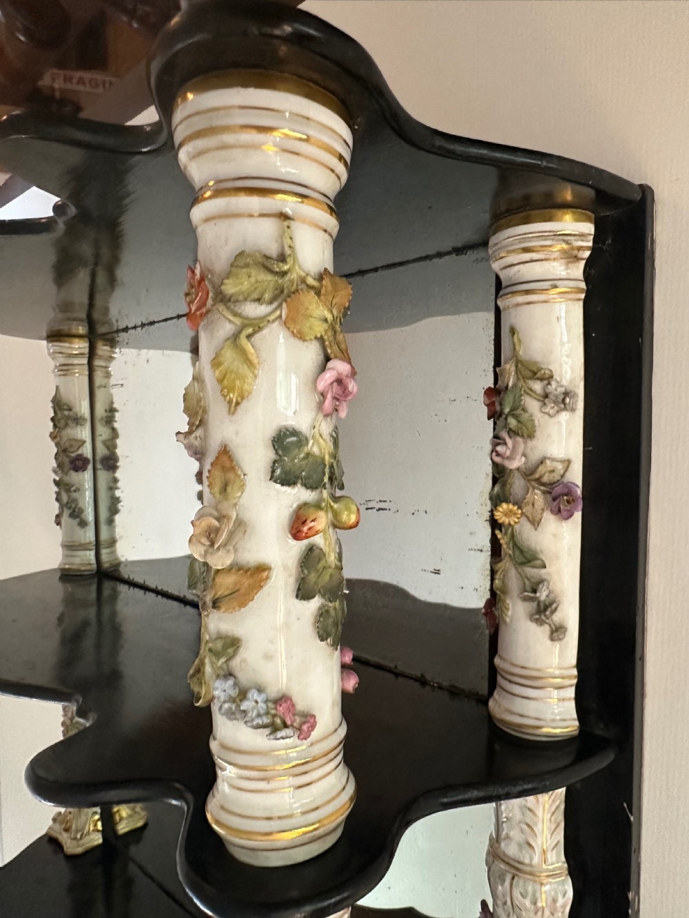 Ebonised Hanging Wall Shelf with Porcelain Supports View IX