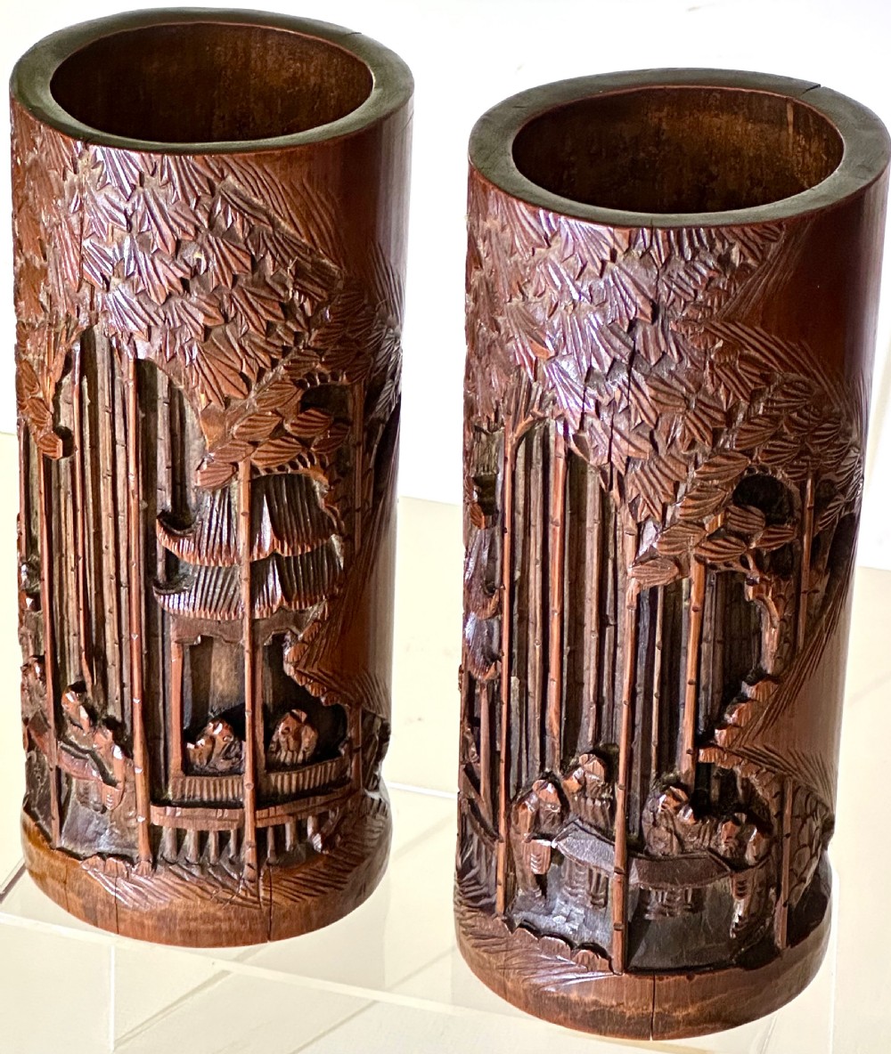 Pair of Chinese Bamboo Brush Pots