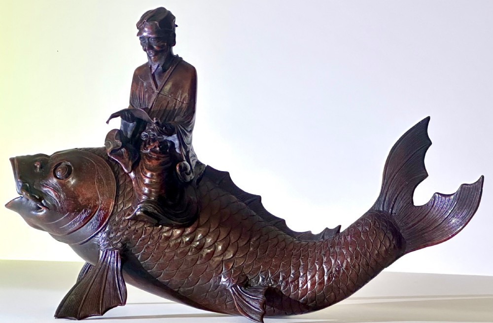 Bronze Japanese Koro in the form of a Carp
