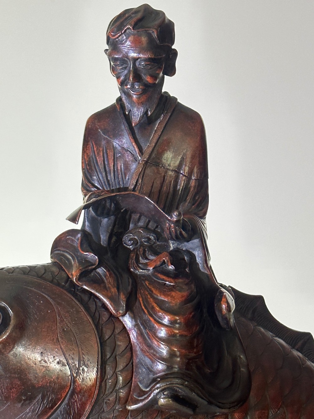 Bronze Japanese Koro in the form of a Carp View III