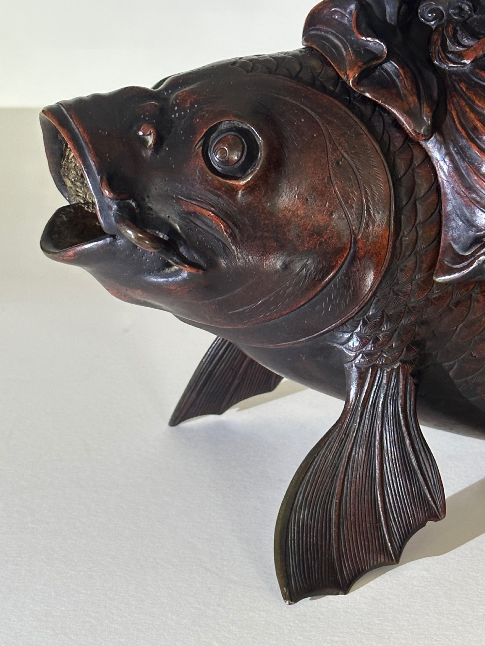 Bronze Japanese Koro in the form of a Carp View IV