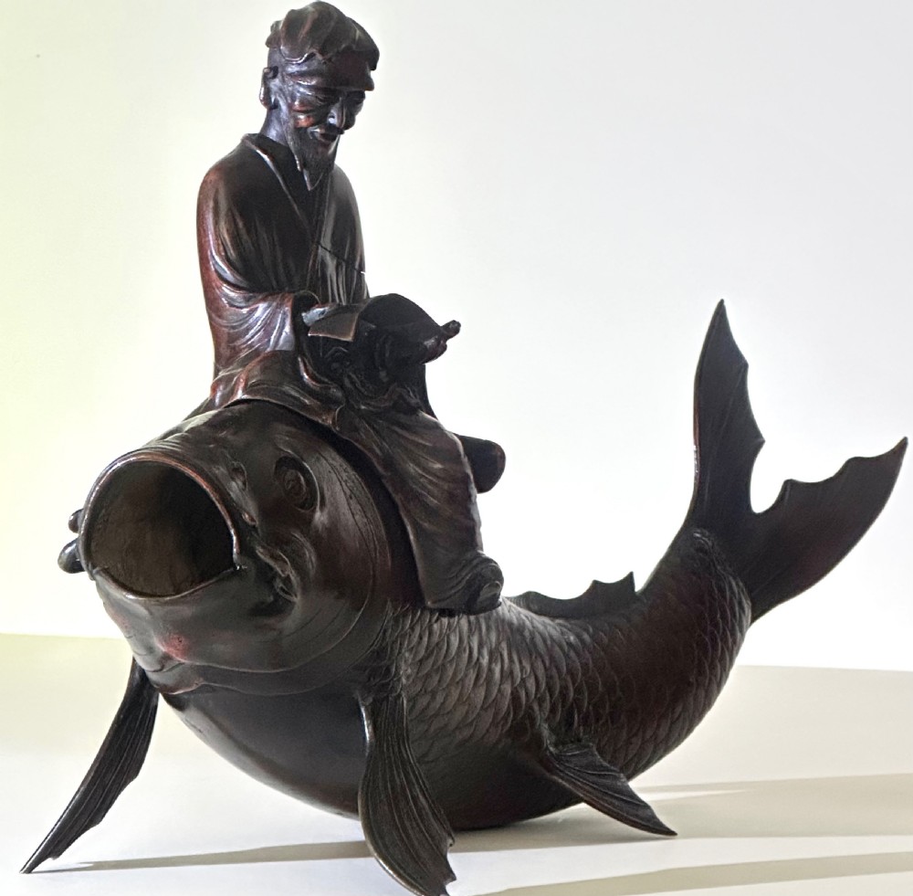 Bronze Japanese Koro in the form of a Carp View V