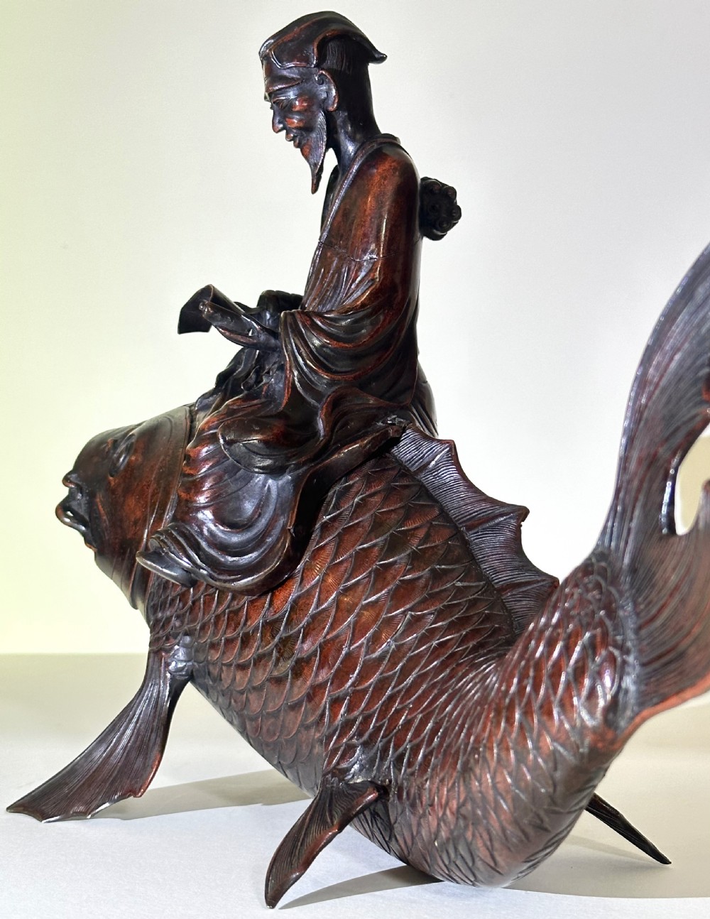 Bronze Japanese Koro in the form of a Carp View VI