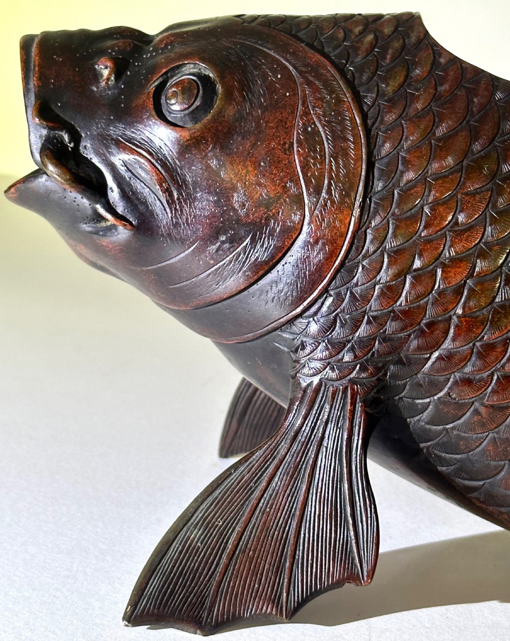 Bronze Japanese Koro in the form of a Carp View XVI