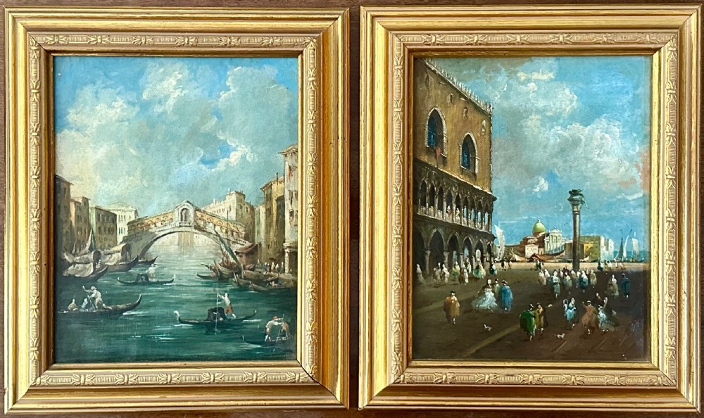 Pair of Grand Tour Oils on Canvas depicting Venetian Scenes
