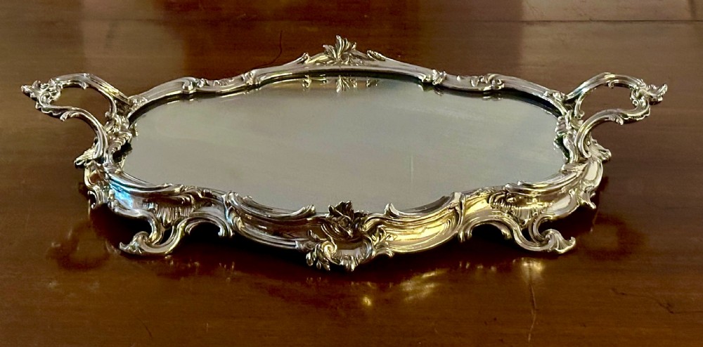 Ornate Silver Plated Tray with Mirror.