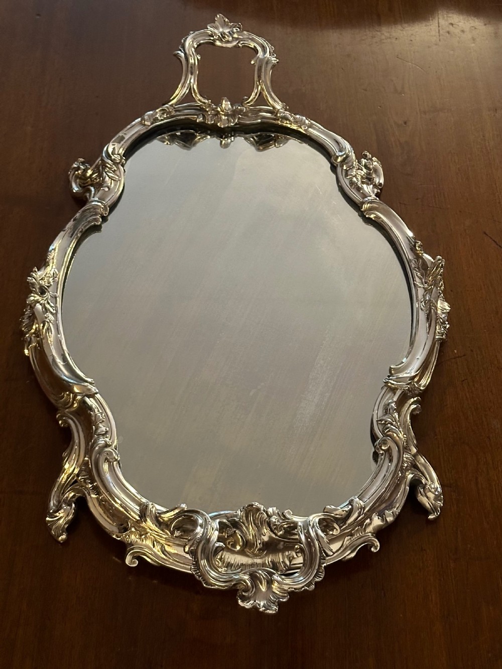 Ornate Silver Plated Tray with Mirror. View II