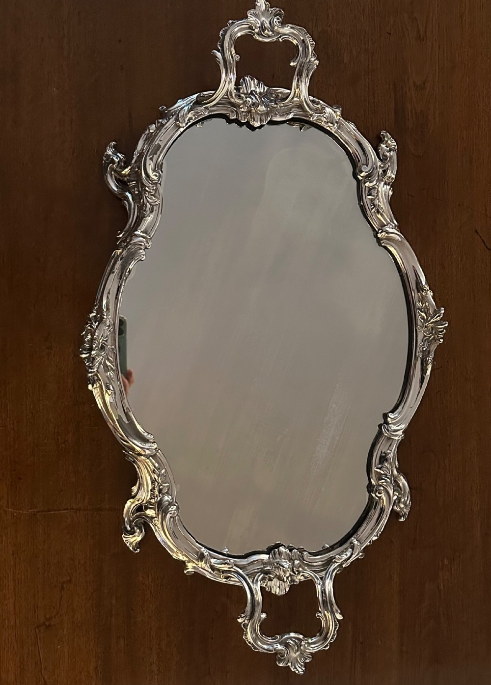 Ornate Silver Plated Tray with Mirror. View III