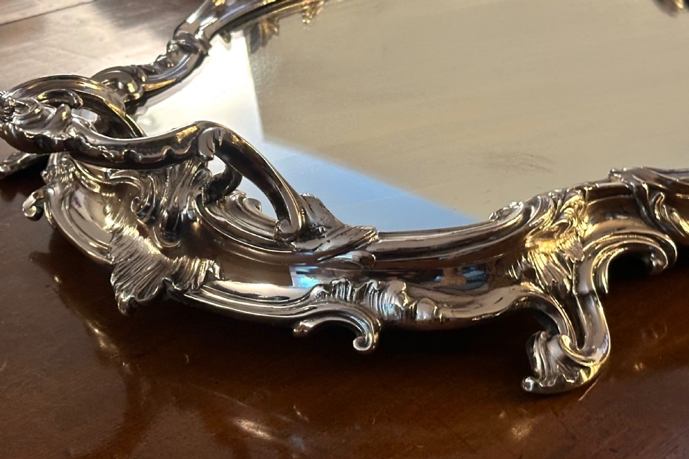 Ornate Silver Plated Tray with Mirror. View VII