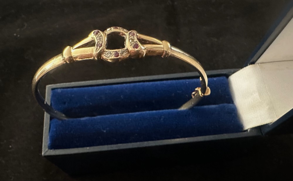 Hinged Bangle with Diamonds and Rubies  View VI