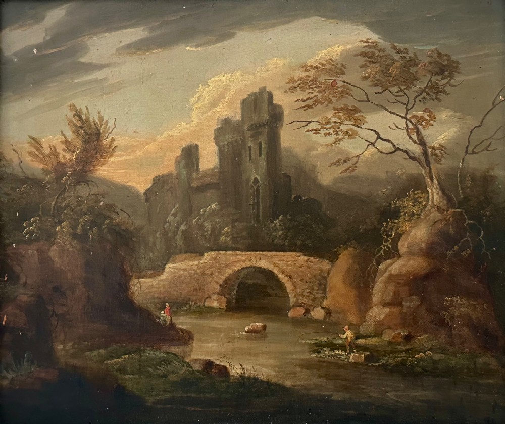 English School Oil on Panel of River Scene View II