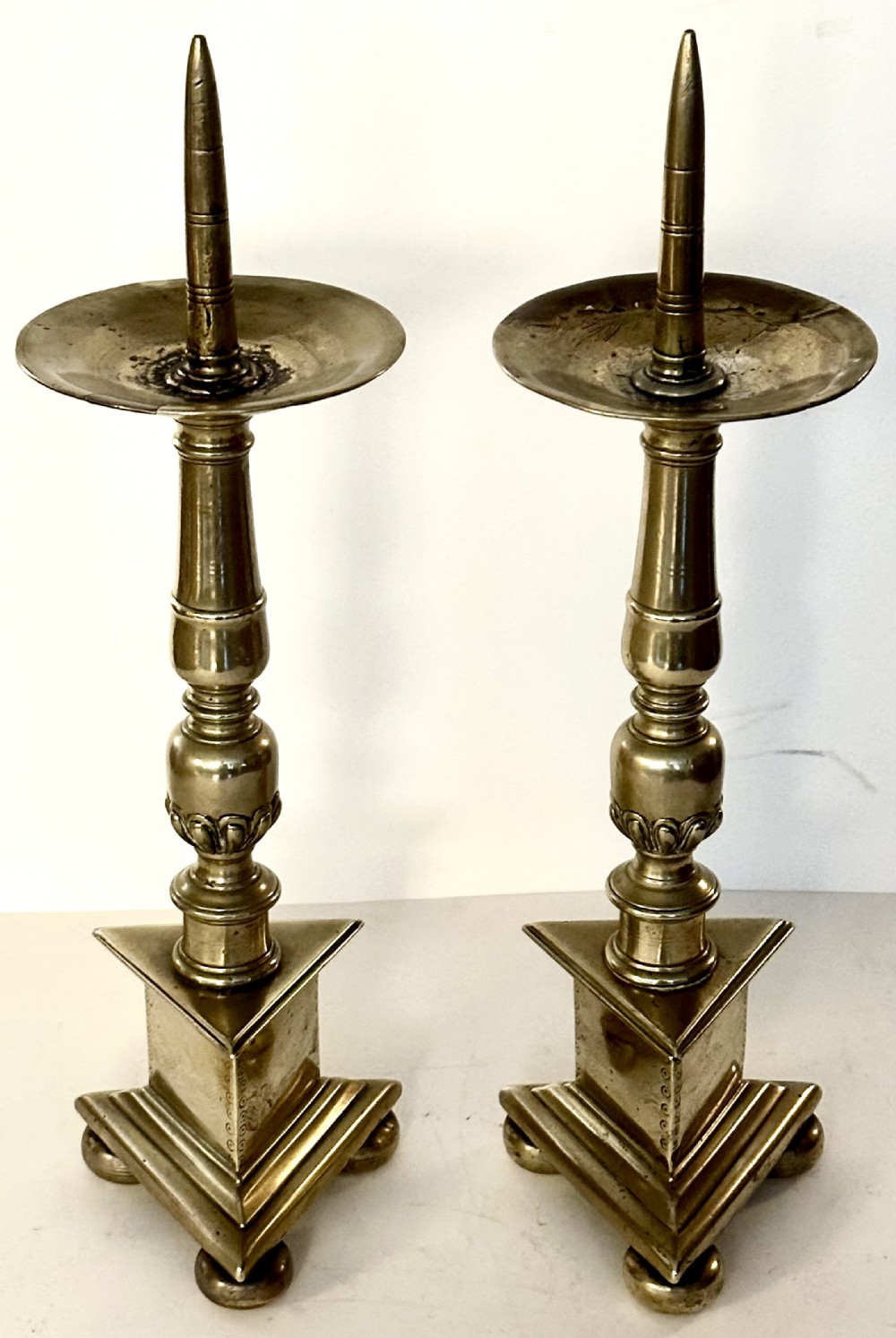 Pair of Brass Prickett Candlesticks