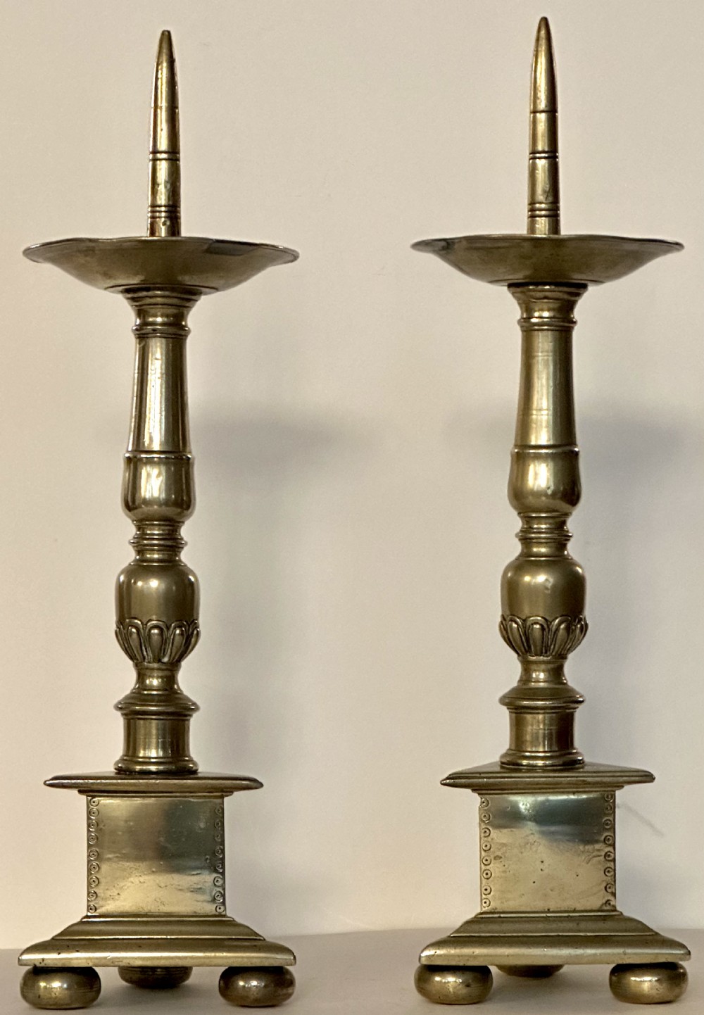 Pair of Brass Prickett Candlesticks View II