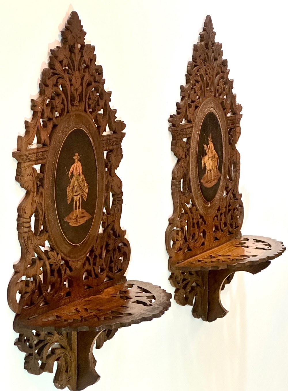 Grand Tour Pair of Olive Wood Wall Brackets View VI