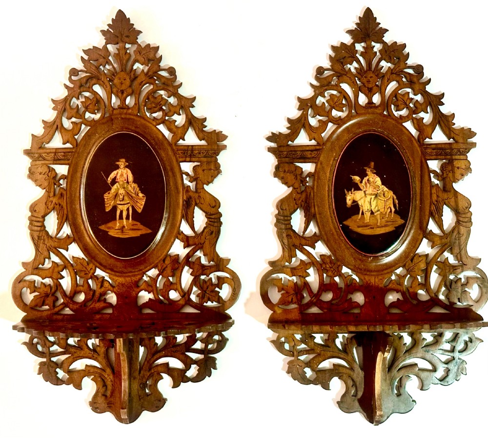 Grand Tour Pair of Olive Wood Wall Brackets