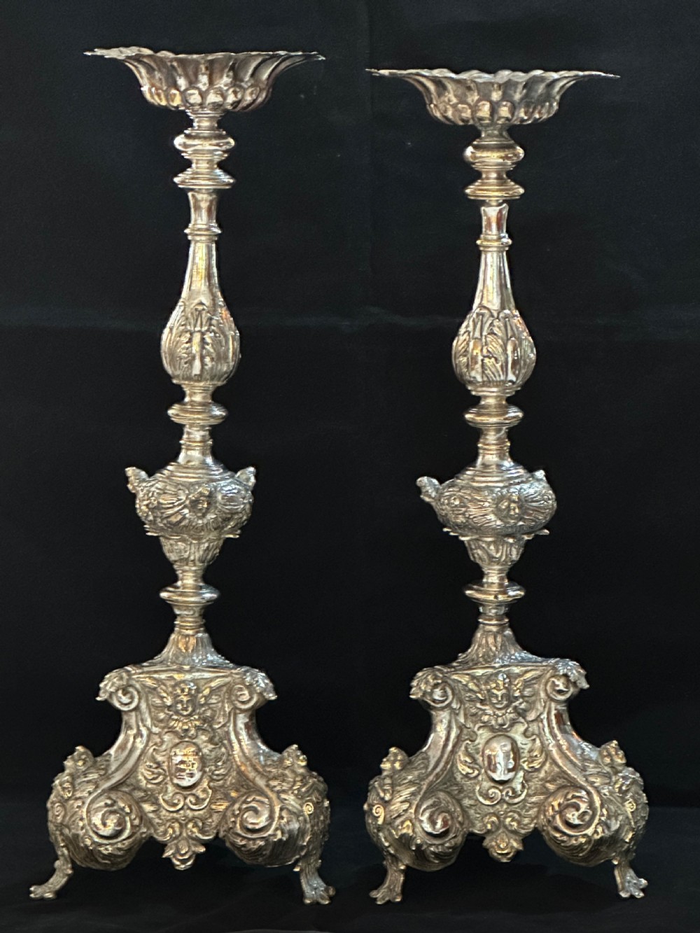 Antique French Silver plated Altar Candlesticks View II